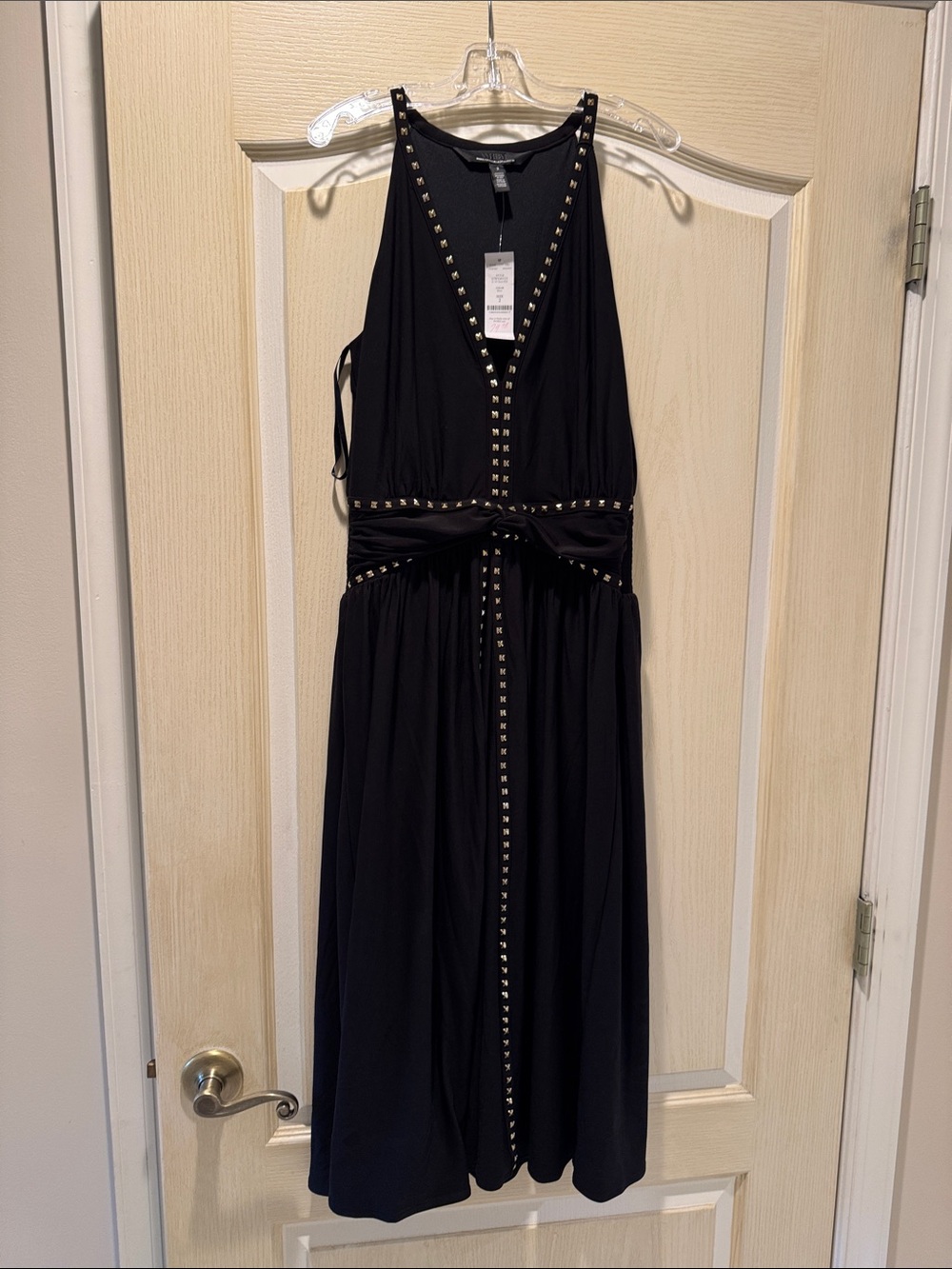White House Black Market Black Stud-Trim V-Neck Midi Dress